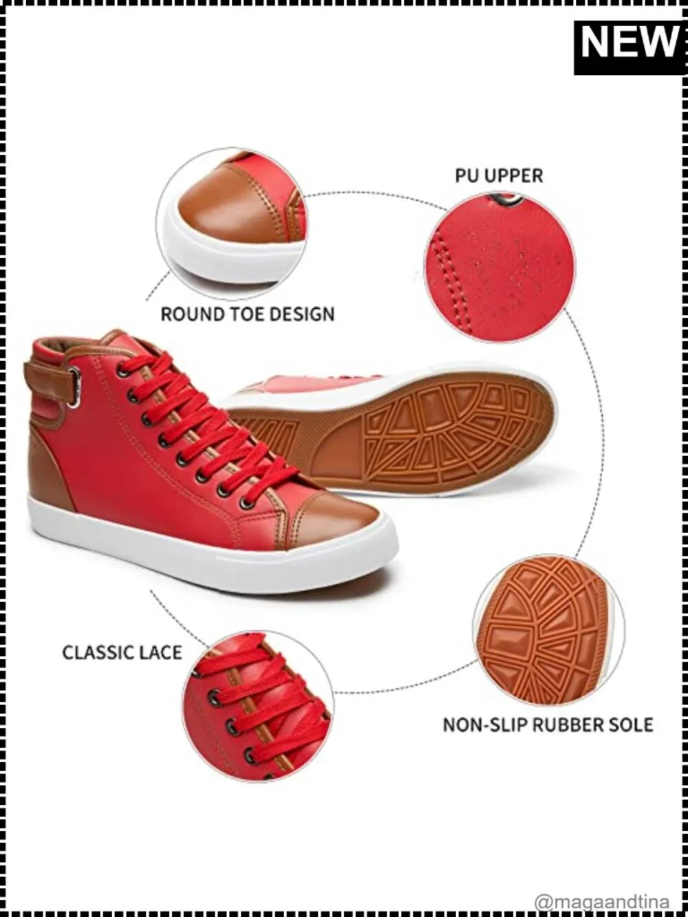Men's High Top PU Leather Waterproof Sneakers Lace-Up Casual Fashion Shoes